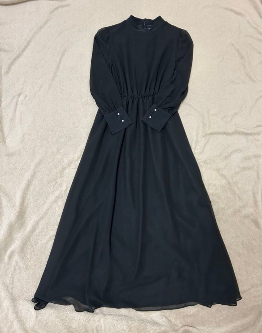 【美品】Rire fete リルフェテ パールデザインシフォンドレス 9号