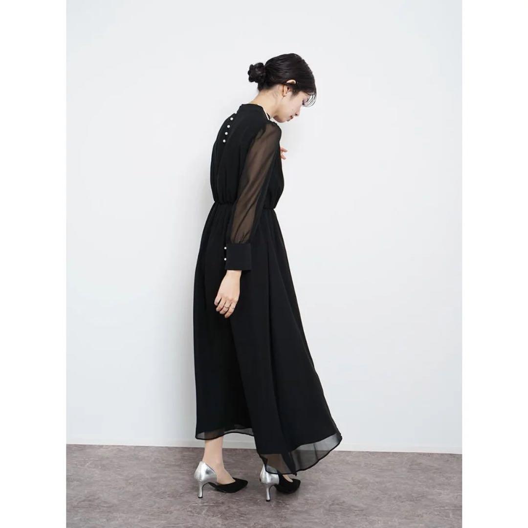 【美品】Rire fete リルフェテ パールデザインシフォンドレス 9号