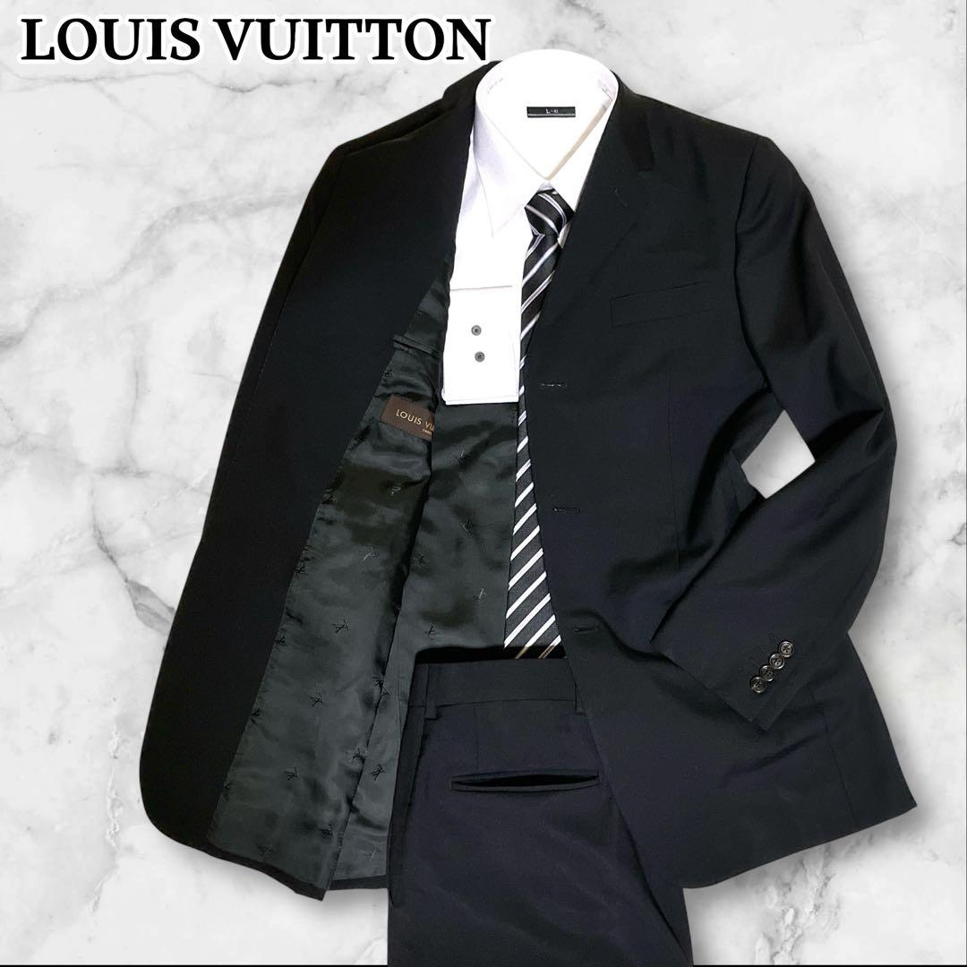 極美品☆ルイヴィトン☆スーツセットアップ☆裏地ロゴ☆モヘヤ混☆ブラック☆46☆M