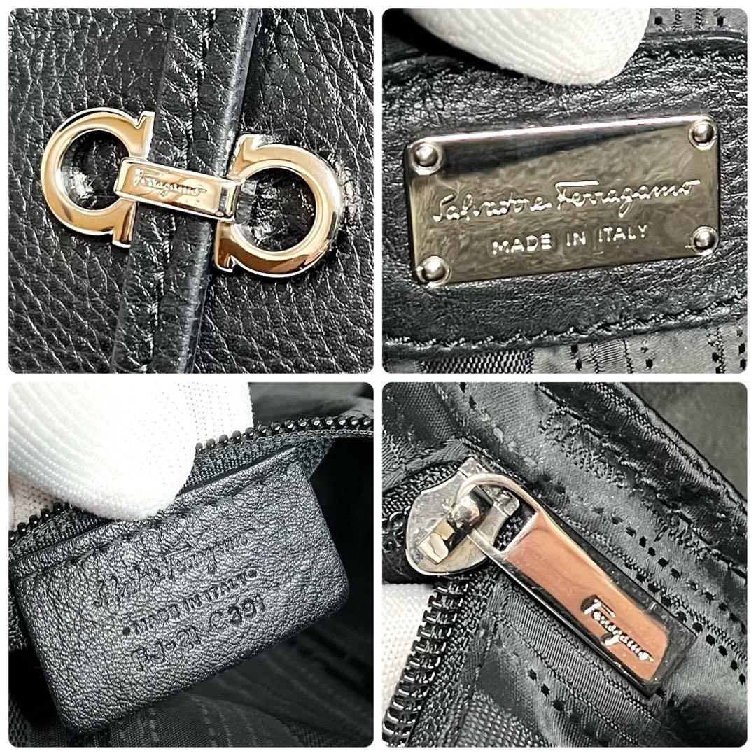 ✨極美品✨☘️フェラガモ☘️✨トートバッグ✨ダブルガンチーニ✨シボ革✨ブラック✨