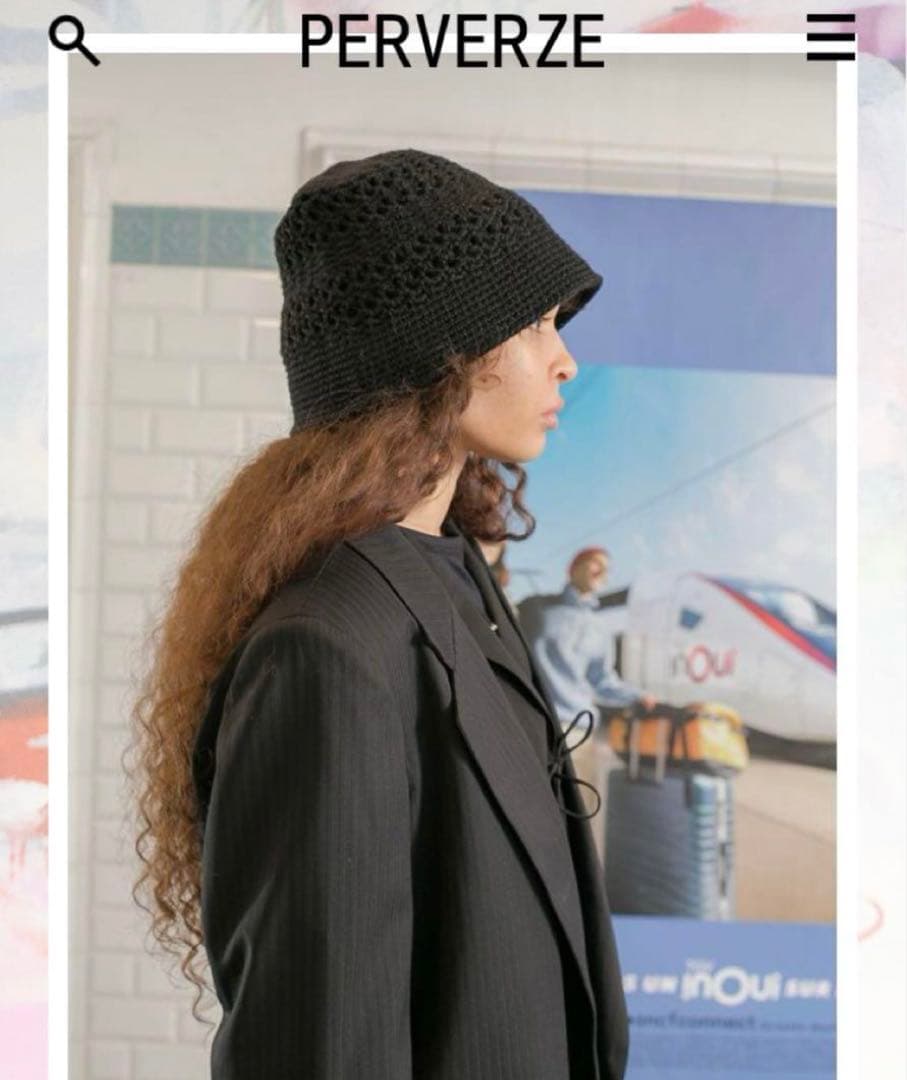 帽子 PERVERZE Crochet Knit Hat / Black