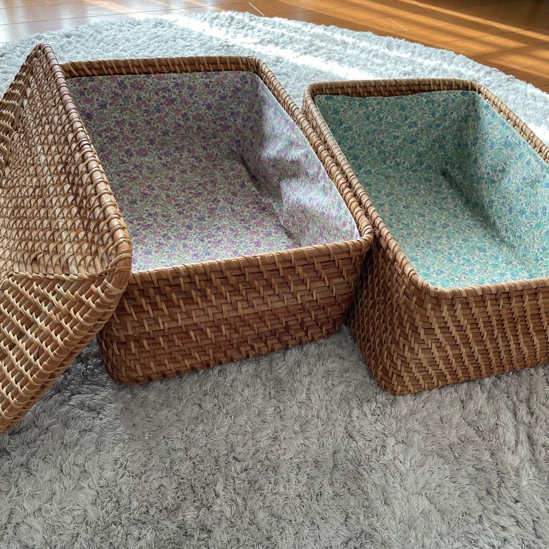 ⭐︎美品⭐︎無印良品　重なるラタン長方形バスケット4こ＋フタ2こ⭐︎内布付き