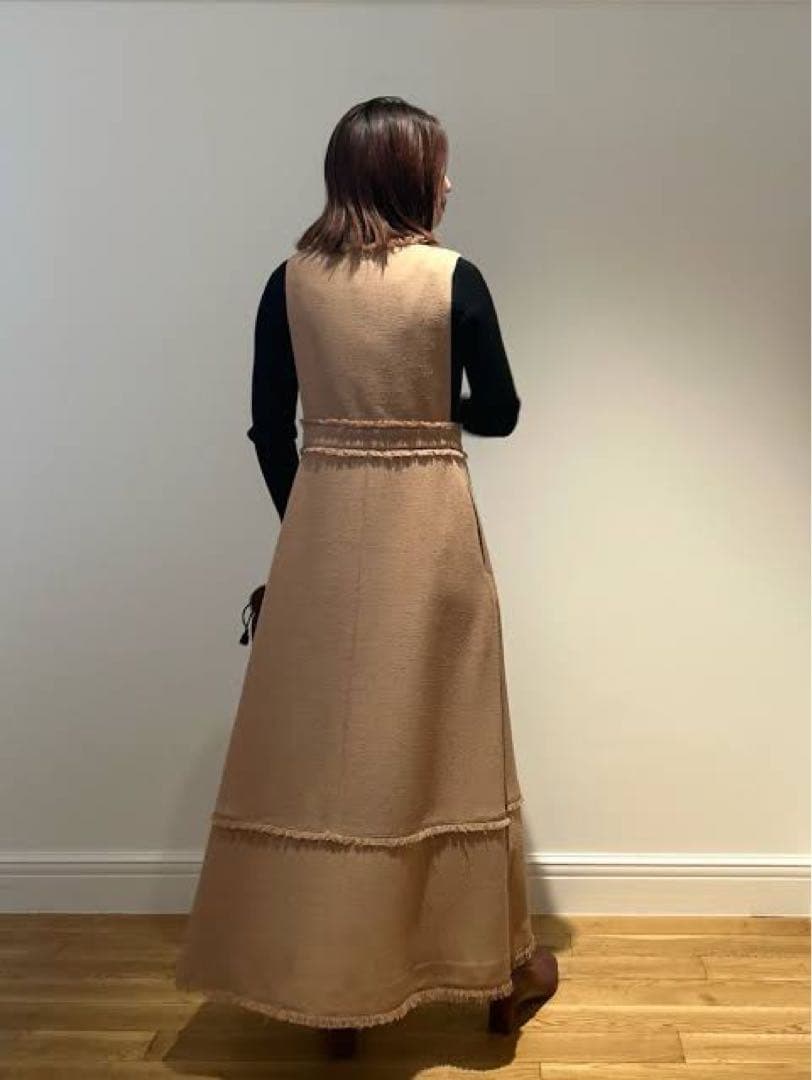 S様【超美品】アルアバイル ノンウールツイードフリンジフレアワンピース M