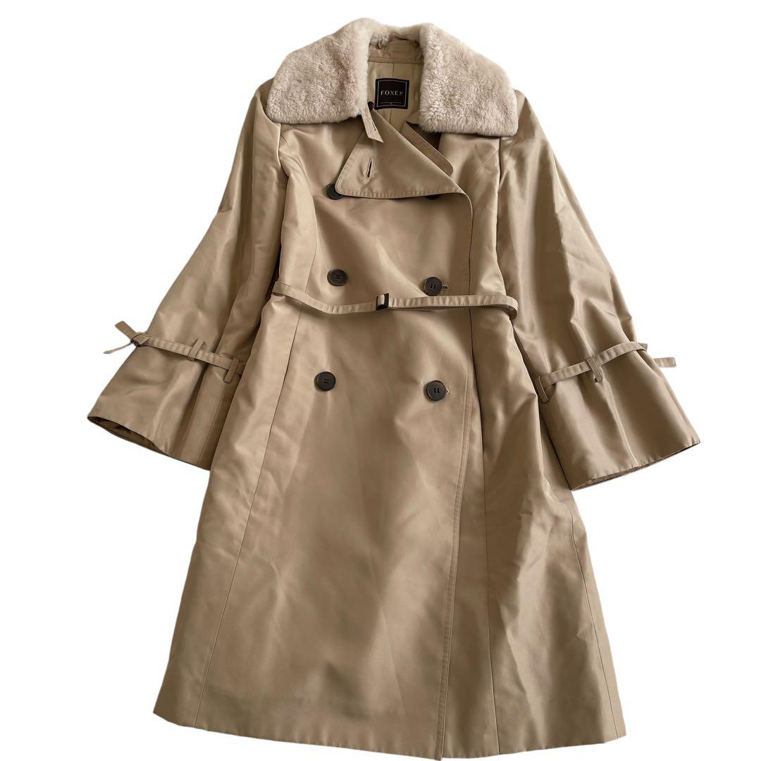 美品　超希少　フォクシー　ヌートリアファー　シルクトレンチコート　ベージュ　38