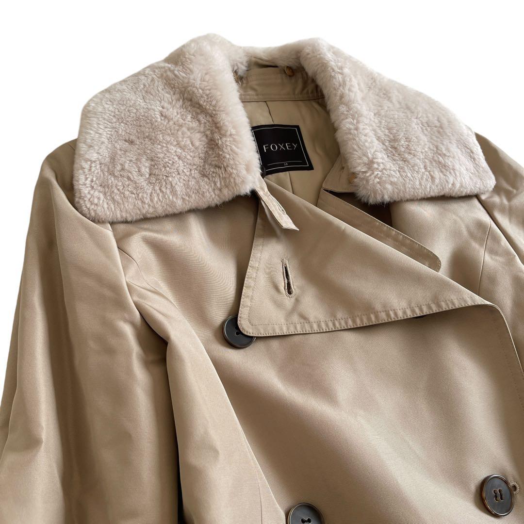 美品　超希少　フォクシー　ヌートリアファー　シルクトレンチコート　ベージュ　38