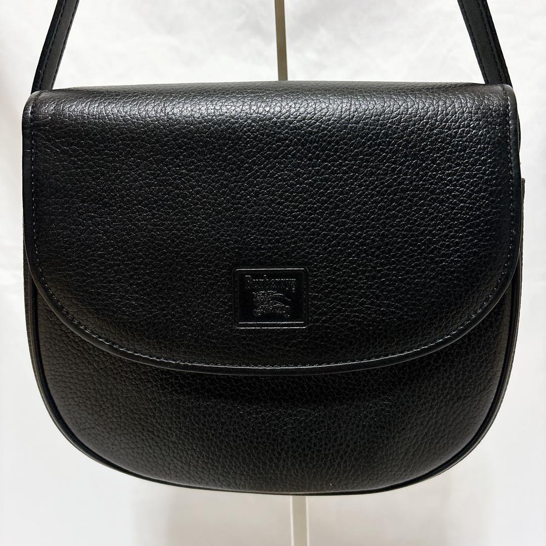 【美品】バーバリー ブラック レザー フラップ ショルダーバッグ ノバチェック