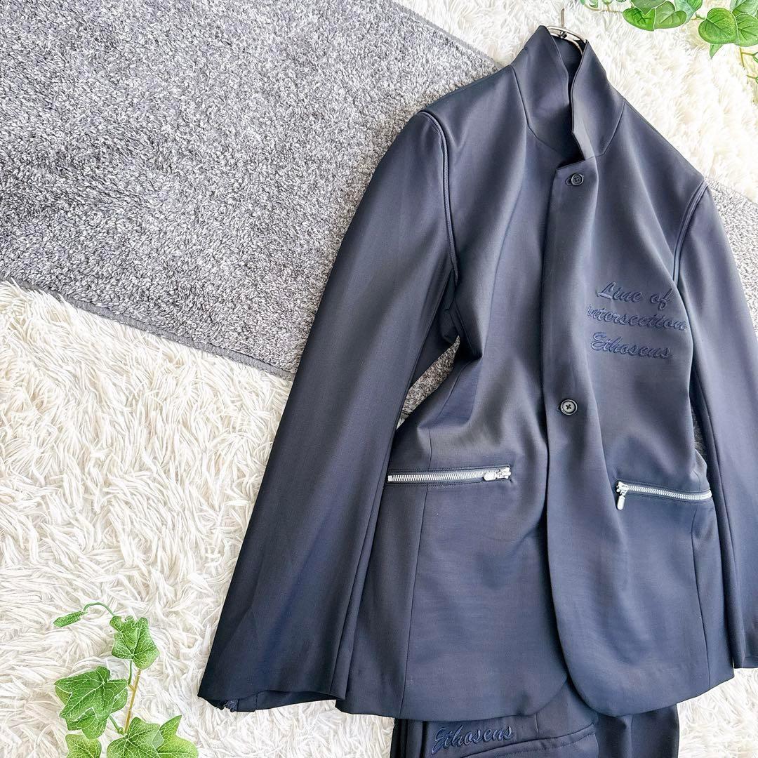 美品　エトセンス 2wayセットアップ 刺繍ロゴ　ワイドパンツ　ネイビー