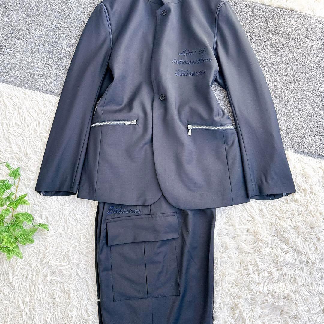 美品　エトセンス 2wayセットアップ 刺繍ロゴ　ワイドパンツ　ネイビー