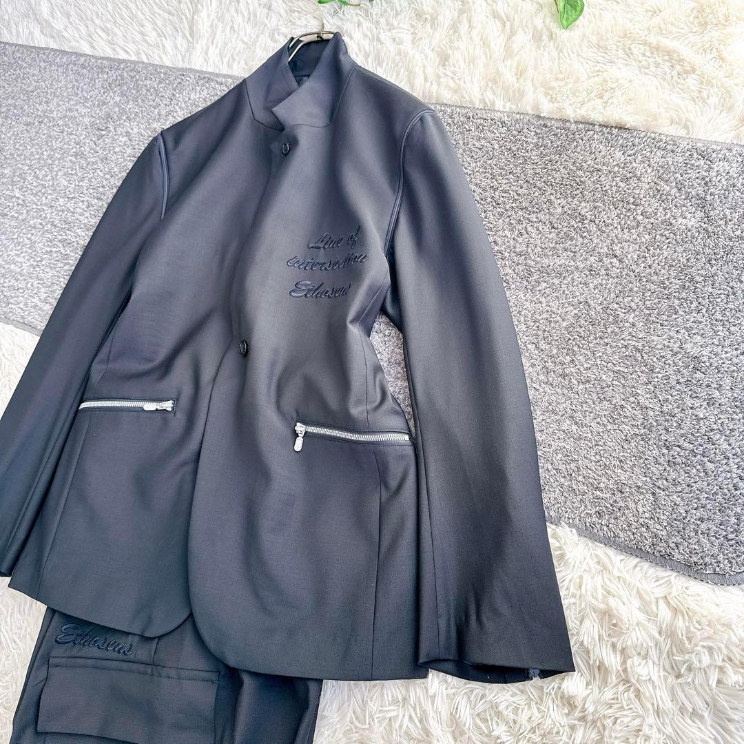 美品　エトセンス 2wayセットアップ 刺繍ロゴ　ワイドパンツ　ネイビー