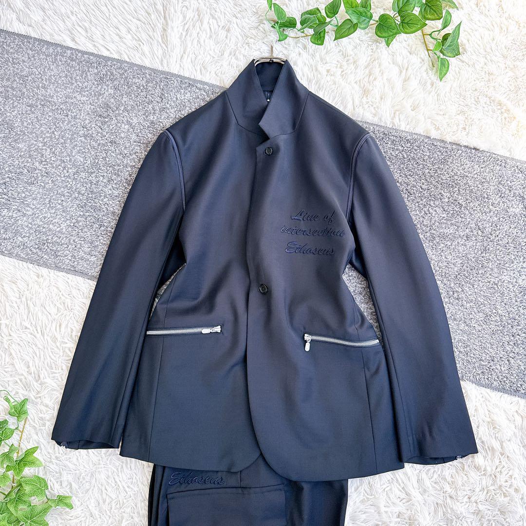 美品　エトセンス 2wayセットアップ 刺繍ロゴ　ワイドパンツ　ネイビー