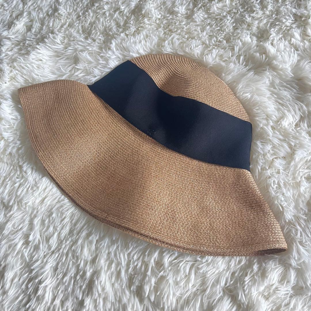 最安値　美品　アシーナニューヨーク　リサコ　ストローハット　黒リボン