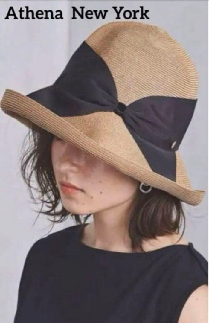 最安値　美品　アシーナニューヨーク　リサコ　ストローハット　黒リボン