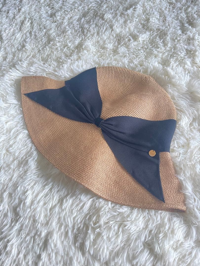 最安値　美品　アシーナニューヨーク　リサコ　ストローハット　黒リボン