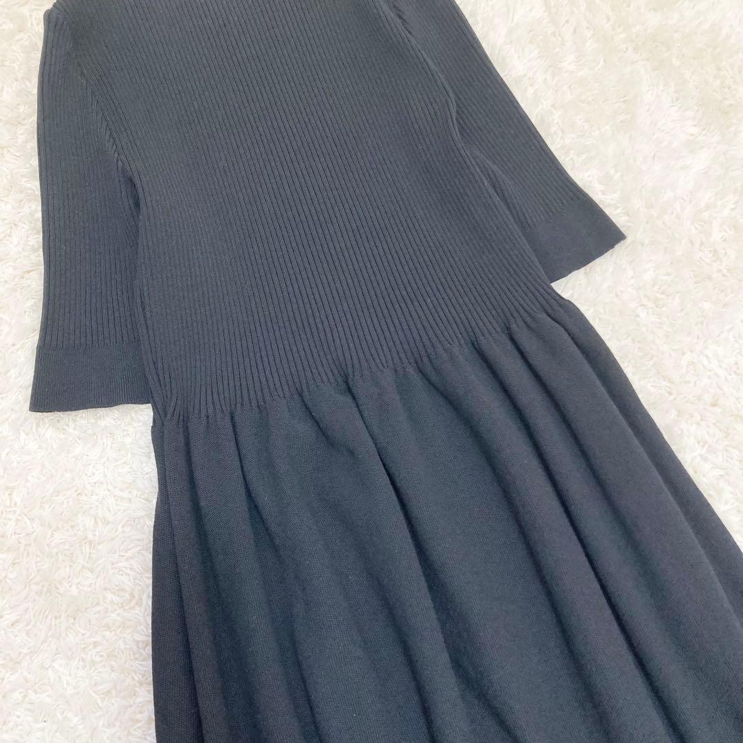 4.1万 24SS エストネーション 襟付きニットワンピース 極美品 黒