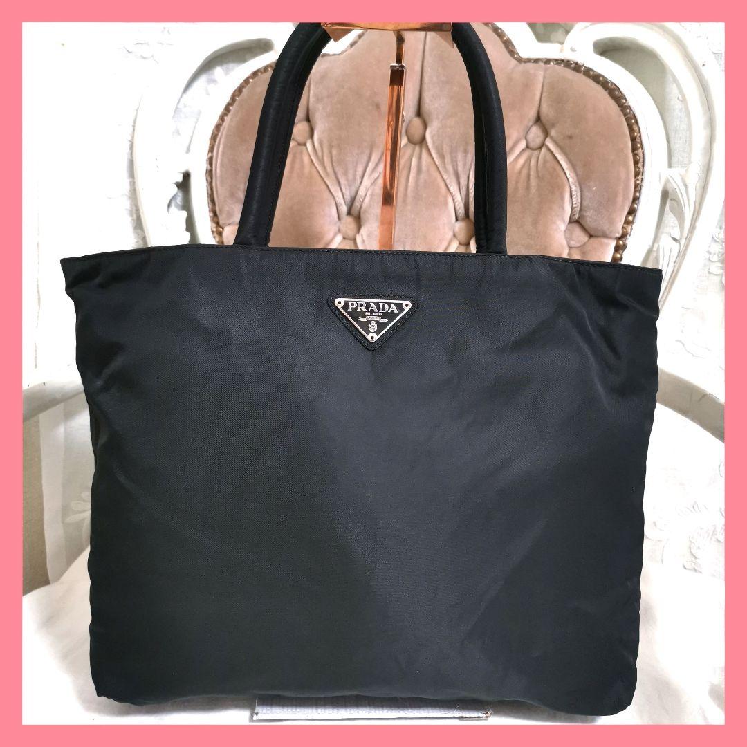 【極美品】プラダPRADAトートバッグ黒ハンドバッグ カードあり!鑑定済!