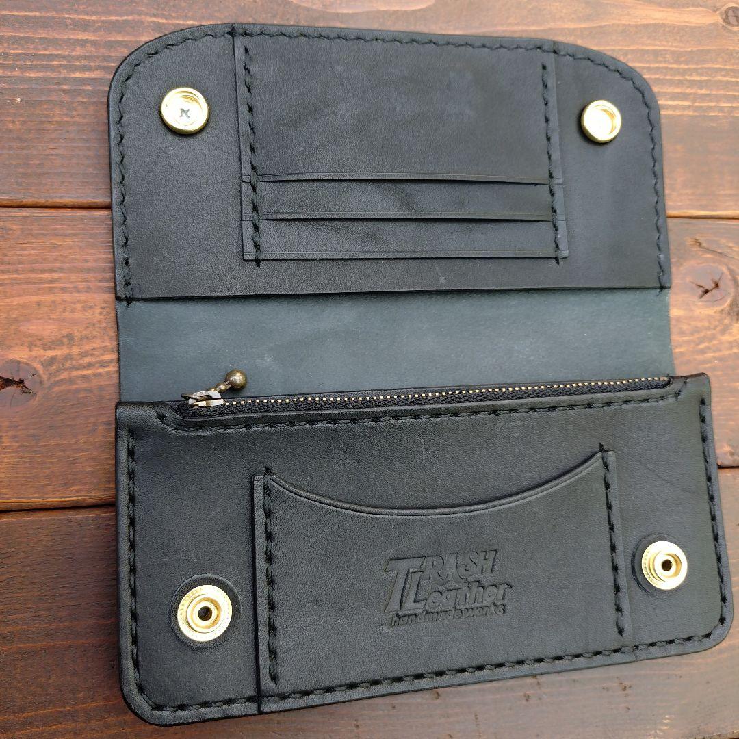 栃木オイルレザー❗️セミロングトラッカーウォレット❗️総手縫い[ハンドメイド品]