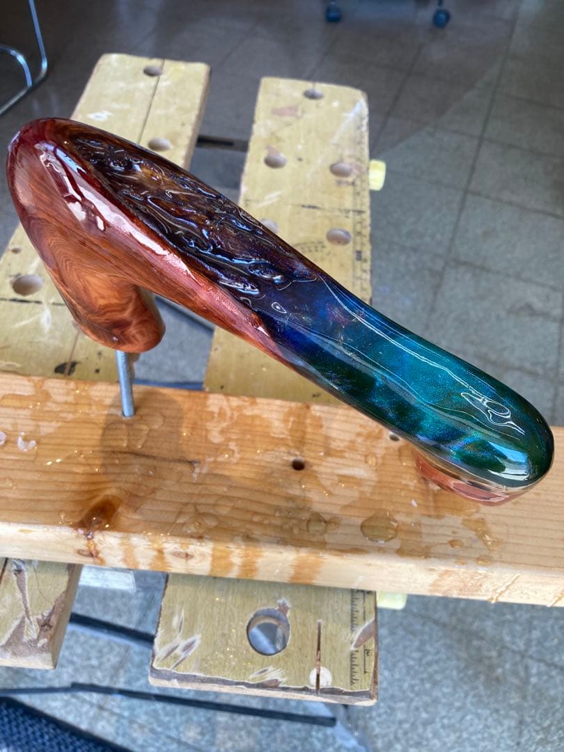 木製アシストグリップ　レジン仕上げ　200系ハイエースAピラー　ルーフグリップ用