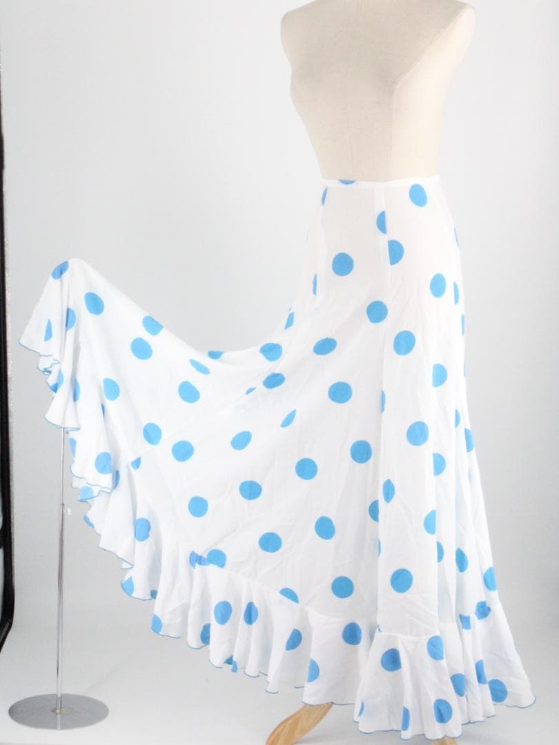 【美品フラメンコ衣装】爽やか水色×ホワイト HERMOSAIBERIA ファルダ