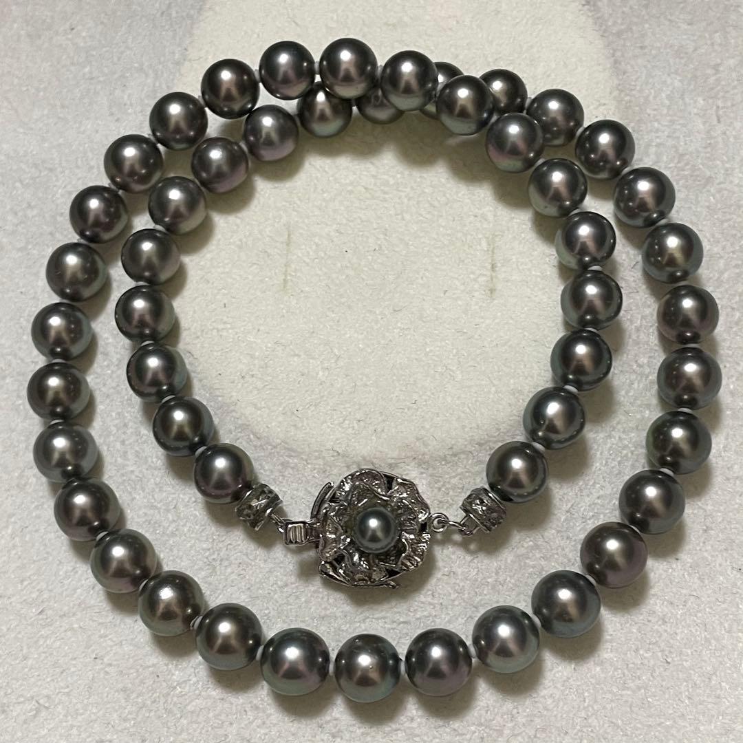 【極美品✨テリ良】あこや真珠 ネックレス 7.5-8.0 パール 黒本真珠 高級
