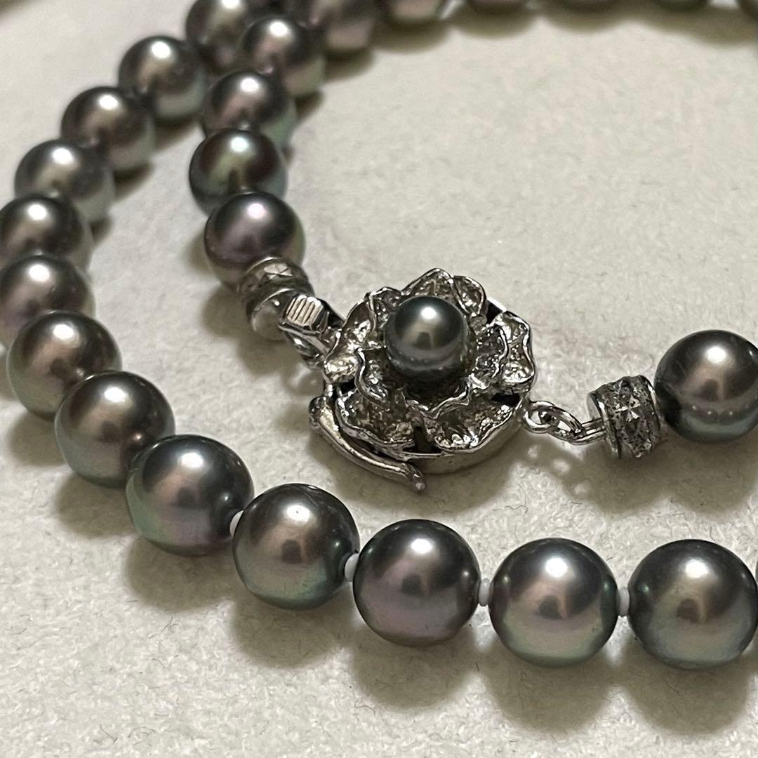 【極美品✨テリ良】あこや真珠 ネックレス 7.5-8.0 パール 黒本真珠 高級