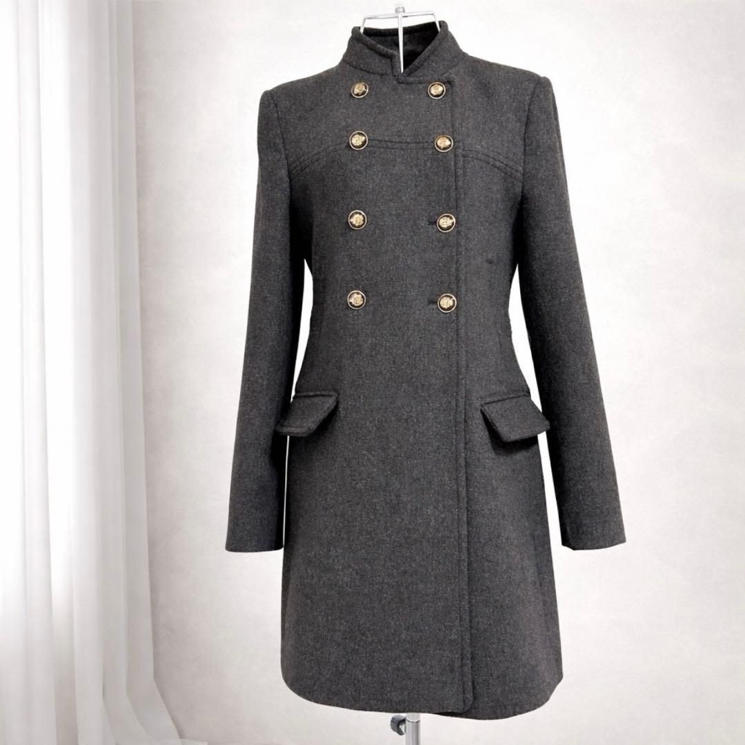 さかな様 ZARA ナポレオンコート ダブルブレスト グレー ロング M相当