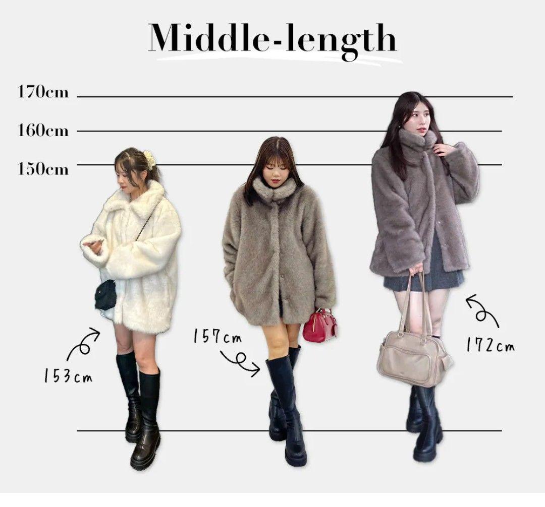 Heather　MIXファージャケット（オフホワイト、ミドル丈）