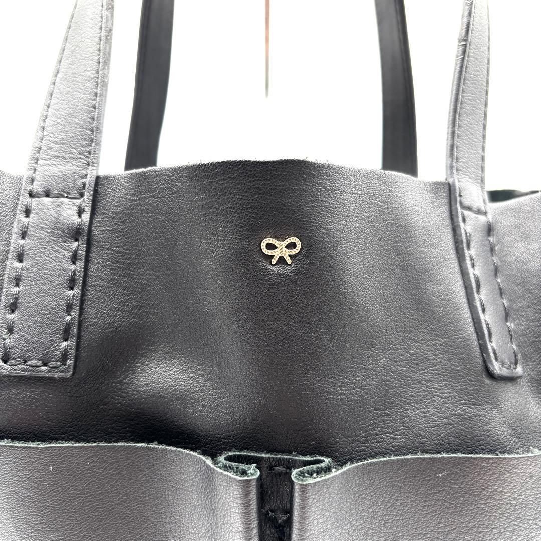 美品 アニヤハインドマーチ ネイビス トートバッグ エコバッグ付 レザー 黒