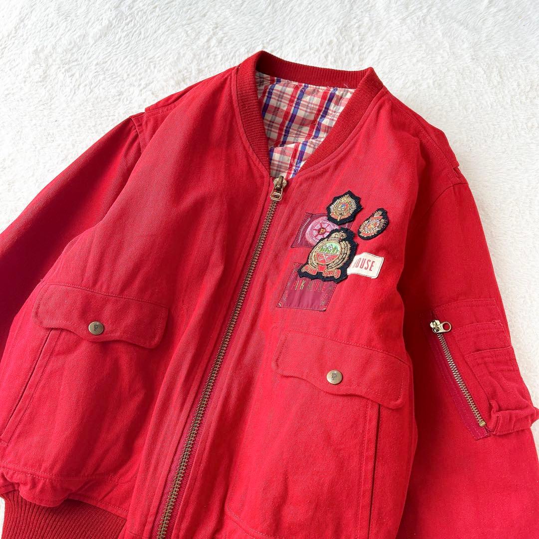 ピンクハウス ビンテージブルゾン ワッペン 裏地チェック 赤 フリーサイズ