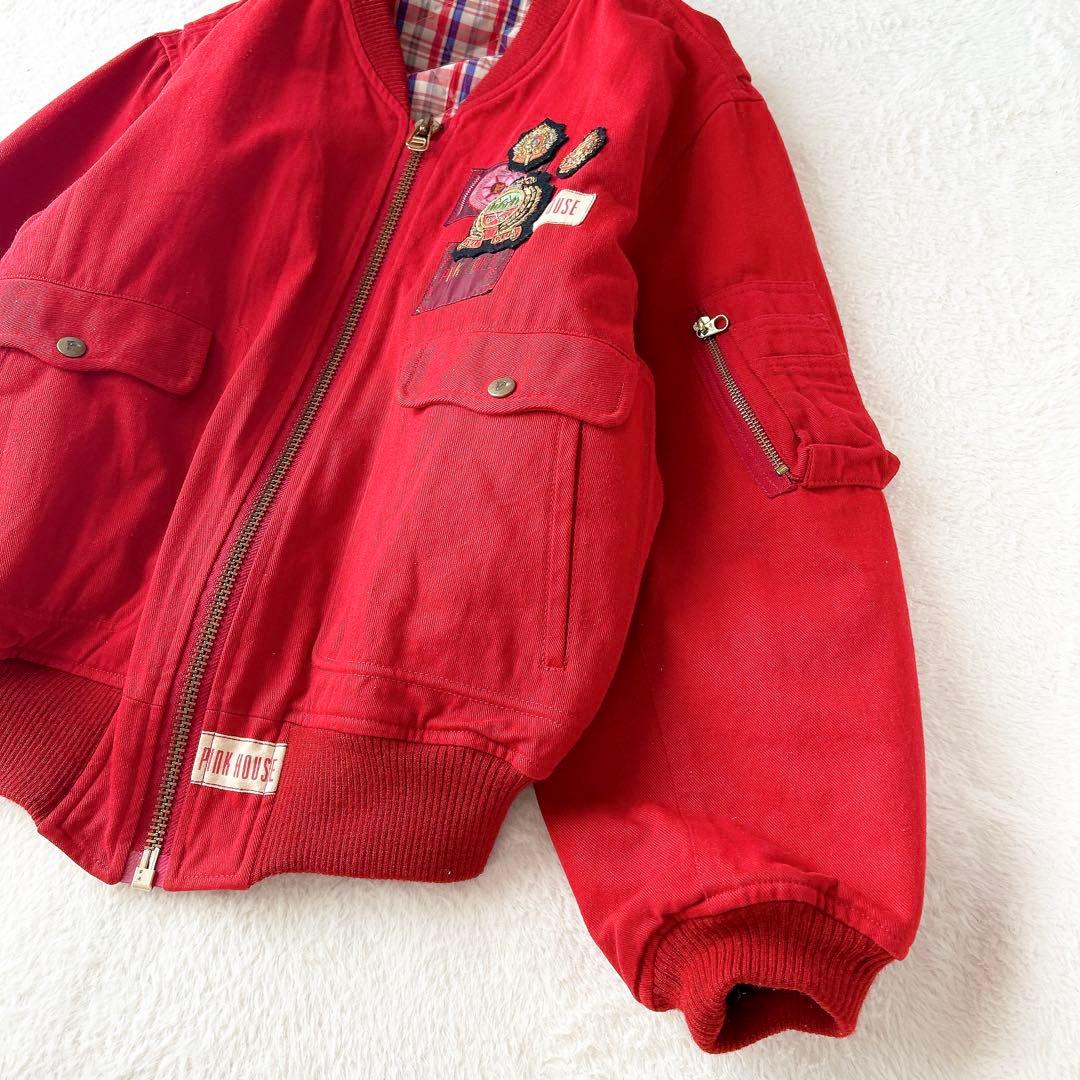 ピンクハウス ビンテージブルゾン ワッペン 裏地チェック 赤 フリーサイズ