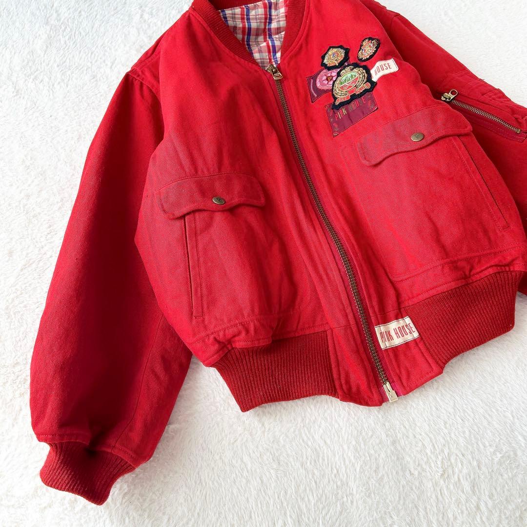 ピンクハウス ビンテージブルゾン ワッペン 裏地チェック 赤 フリーサイズ