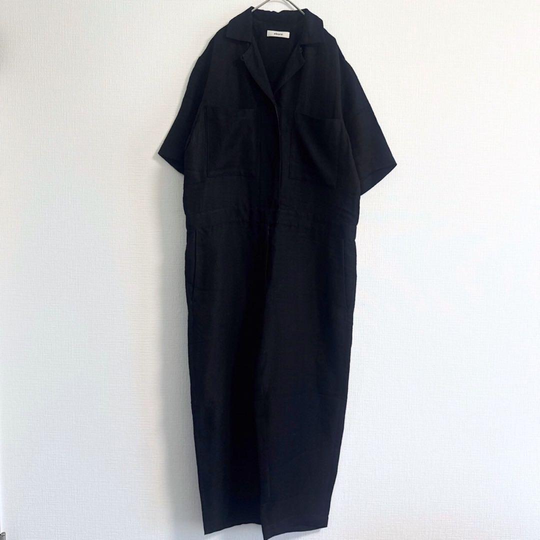 ebure 近年 リネンビスヘリンボーンオールインワン ジャンプスーツ 麻混