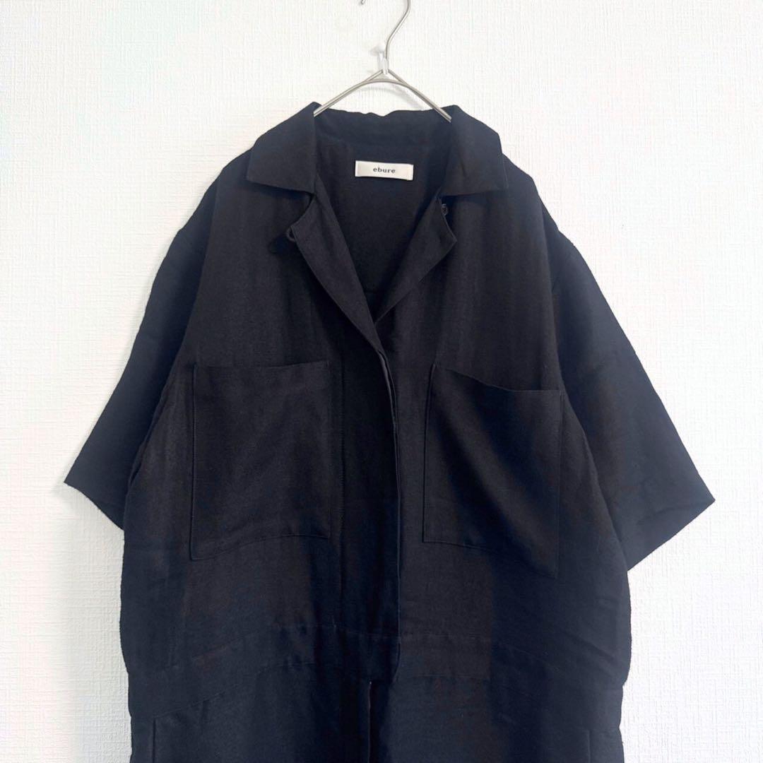 ebure 近年 リネンビスヘリンボーンオールインワン ジャンプスーツ 麻混