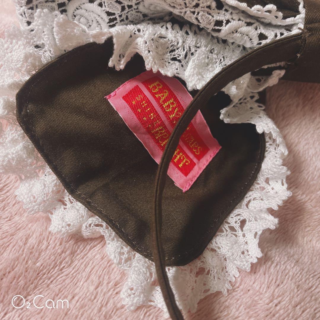 キャメロンカチューシャ リボン ヘッドドレス 茶　オフ白