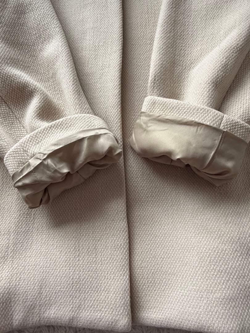 プラステ×マンテコ ノーカラーコート ベージュ カラーレス ウール混 Mサイズ