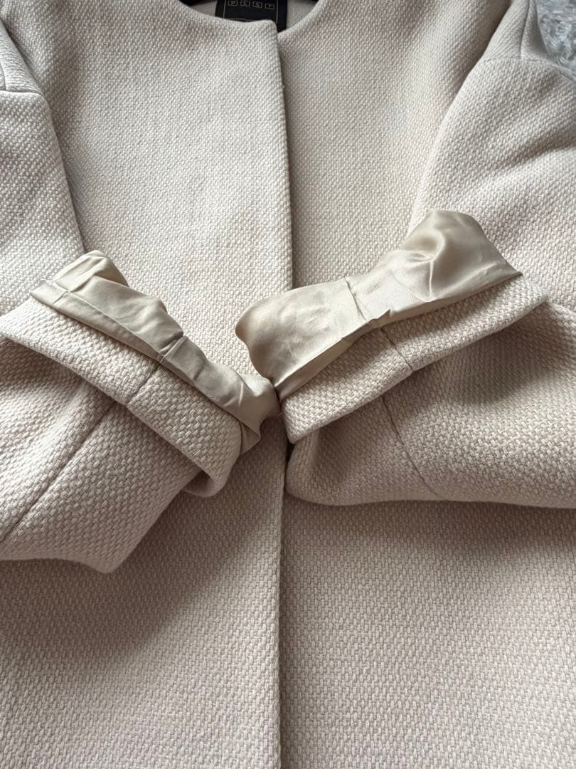 プラステ×マンテコ ノーカラーコート ベージュ カラーレス ウール混 Mサイズ