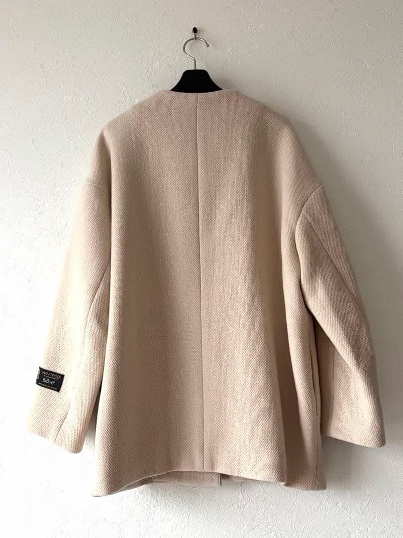 プラステ×マンテコ ノーカラーコート ベージュ カラーレス ウール混 Mサイズ