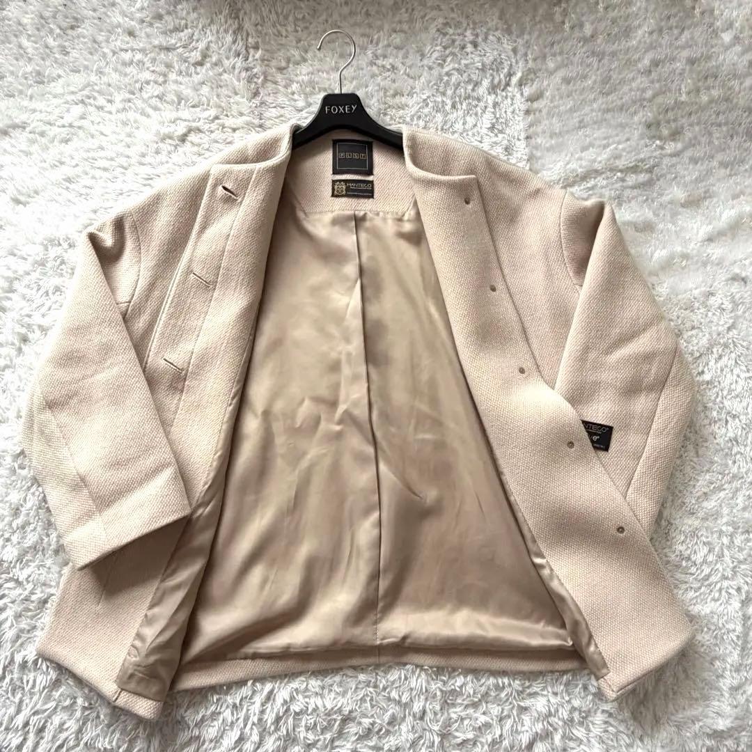 プラステ×マンテコ ノーカラーコート ベージュ カラーレス ウール混 Mサイズ