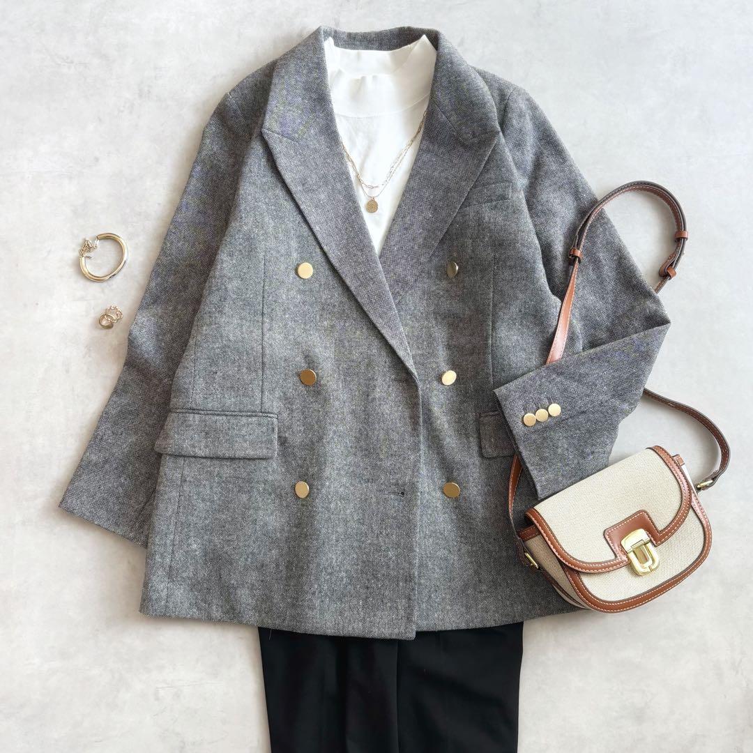 美品 ◆ Mila Owen 金釦ダブルブレストツイードロングブレザー　25SS