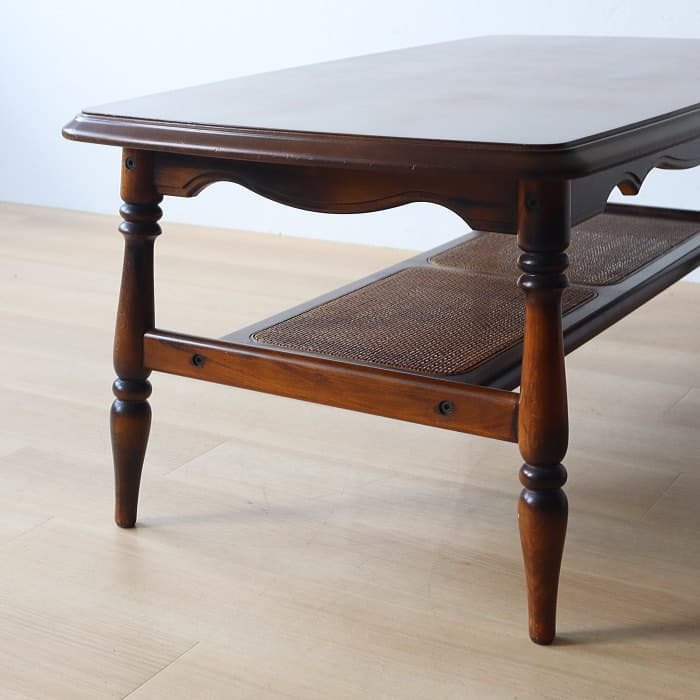 アンティーク カリモク センターテーブル コロニアル ラタン レトロ