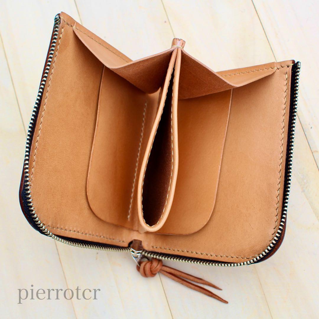 L字ファスナー/ハーフウォレット　レザーカービング　ハンドメイドアンティーク仕上