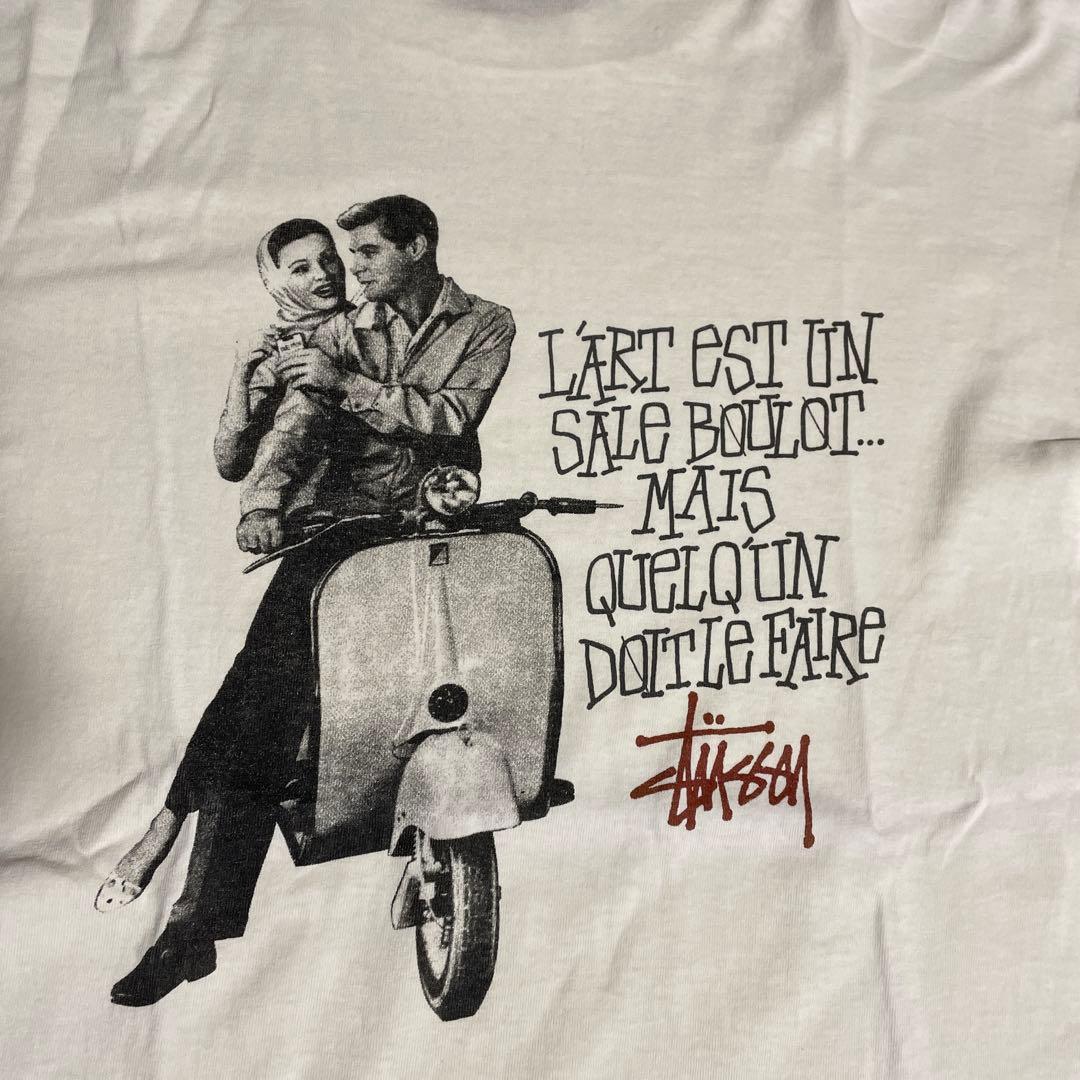 Old Stussy 80年台後期 黒タグ ベスパ 白色 Tシャツ Lサイズ
