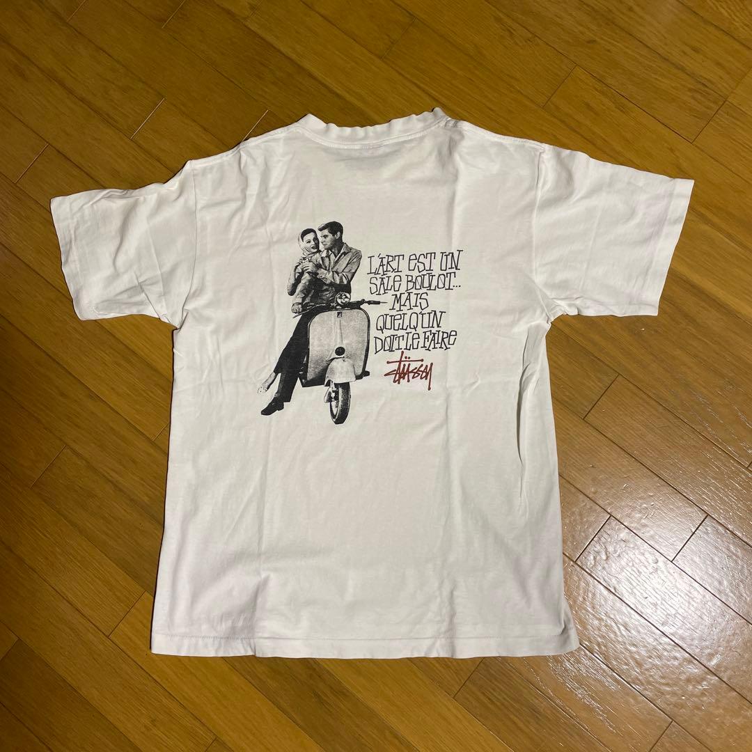Old Stussy 80年台後期 黒タグ ベスパ 白色 Tシャツ Lサイズ