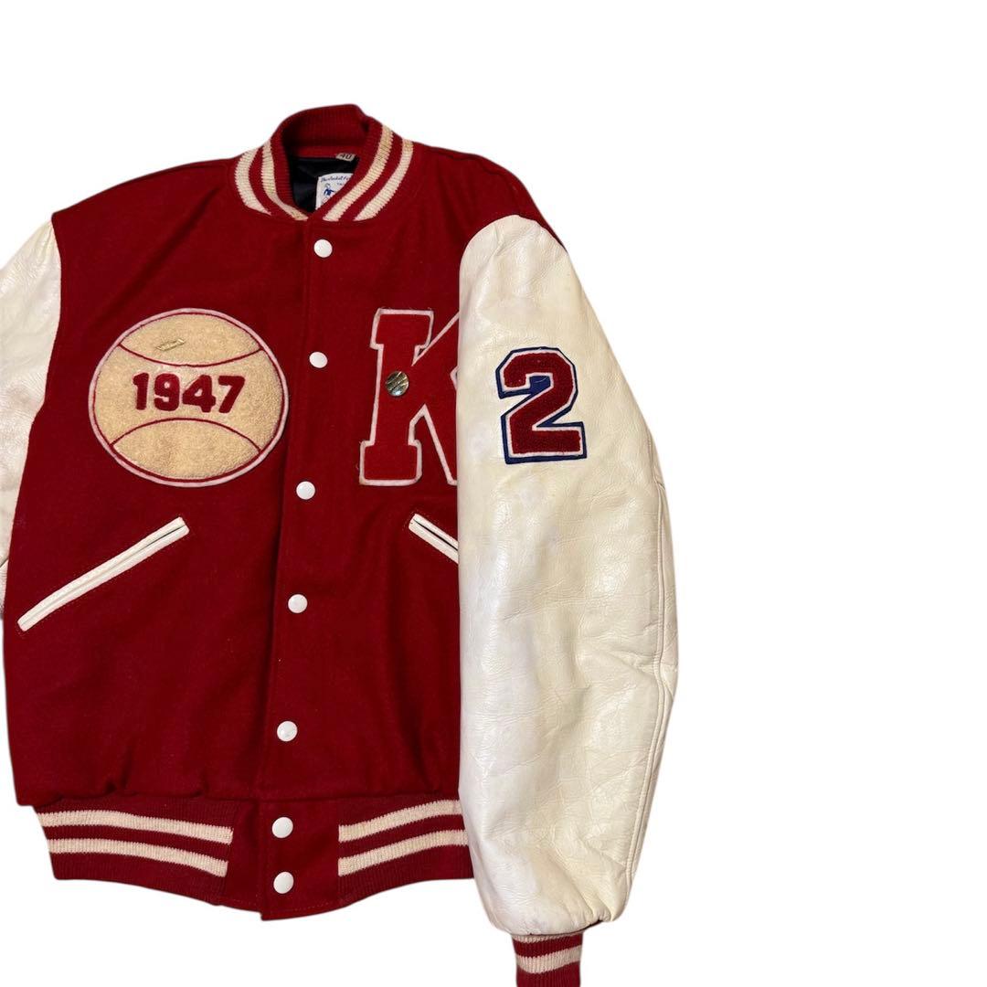 60s BUTWIN スタジャン 赤/クリーム 1947年刺繍 サイズ40