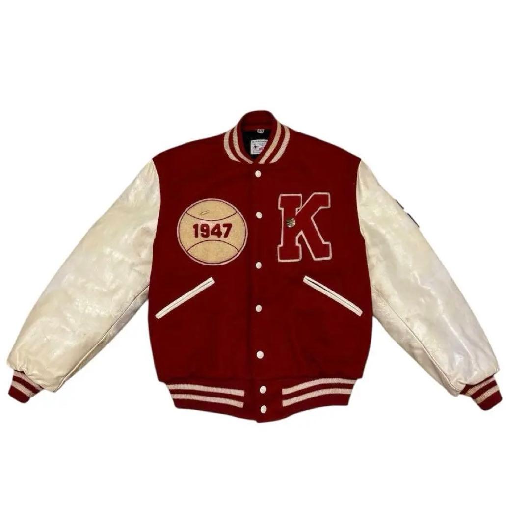 60s BUTWIN スタジャン 赤/クリーム 1947年刺繍 サイズ40