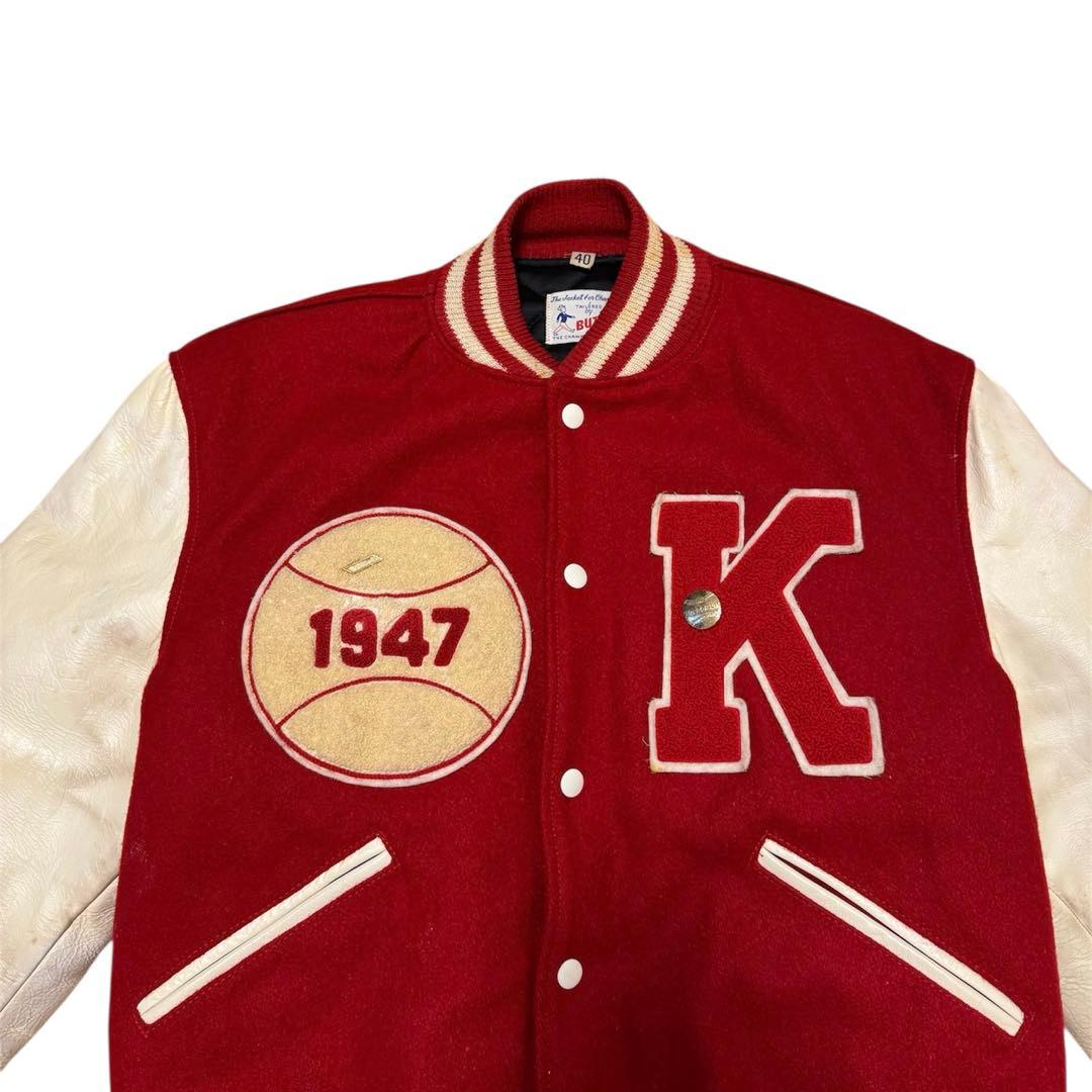 60s BUTWIN スタジャン 赤/クリーム 1947年刺繍 サイズ40