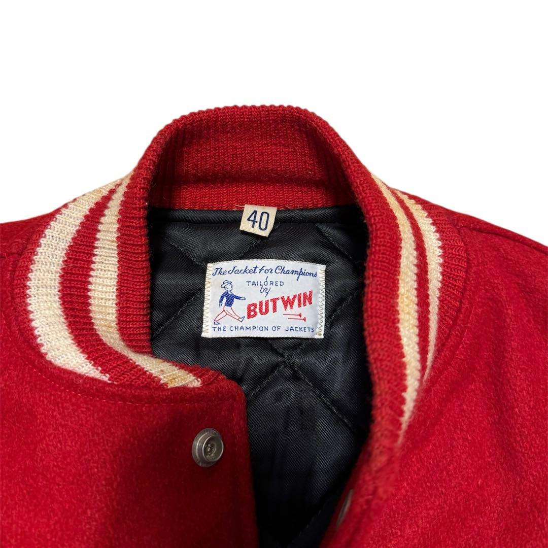 60s BUTWIN スタジャン 赤/クリーム 1947年刺繍 サイズ40