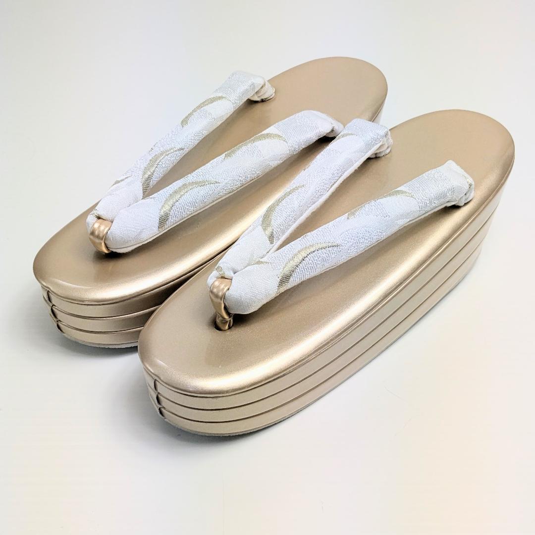 和装 草履バッグセット 帯地 白×金 3枚芯 フリーサイズ k19-14