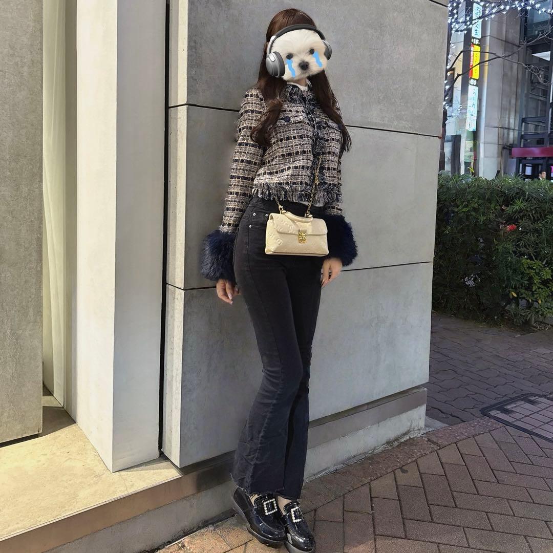 ジャケット・アウター Lumignon Navy pink tweed fur jacket