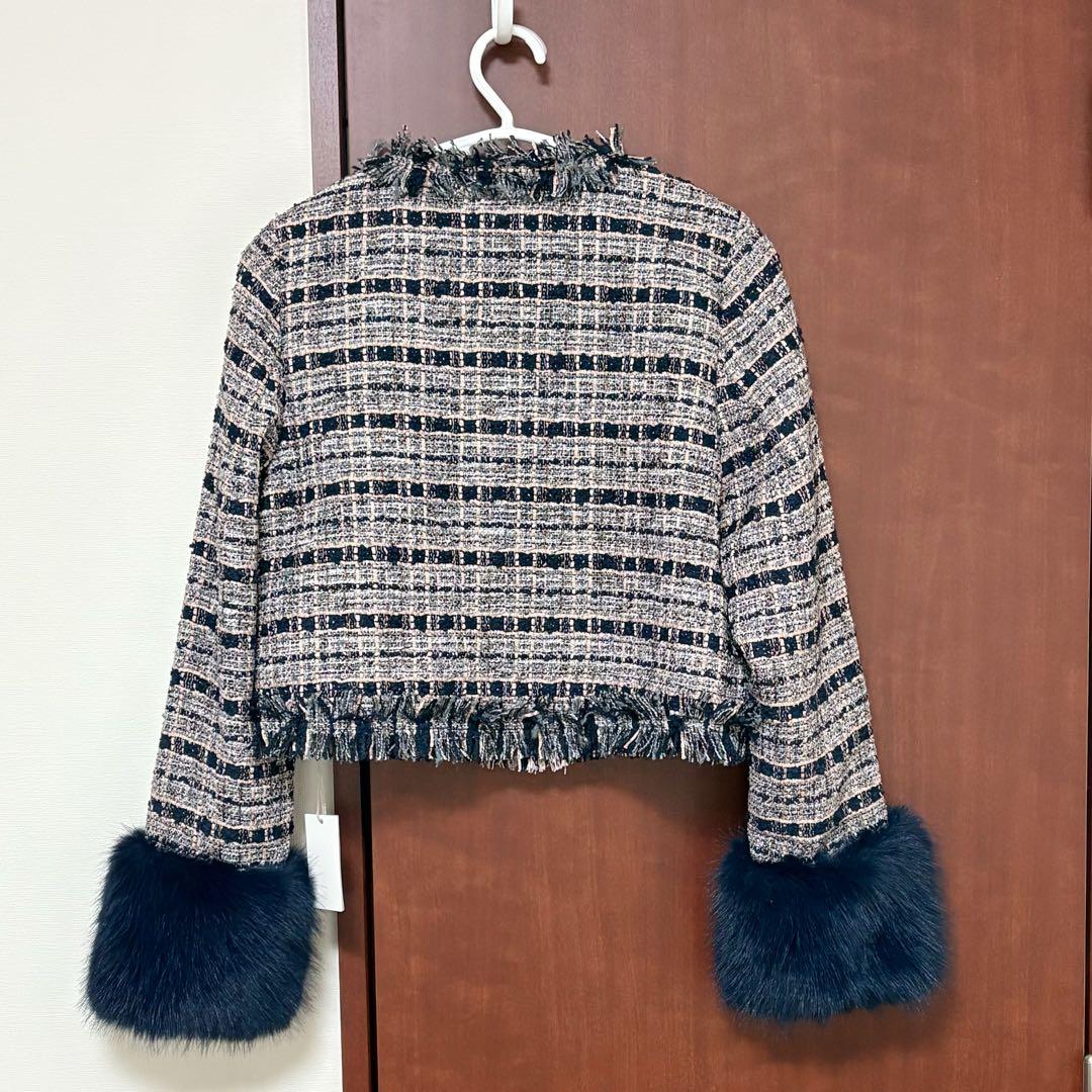 ジャケット・アウター Lumignon Navy pink tweed fur jacket