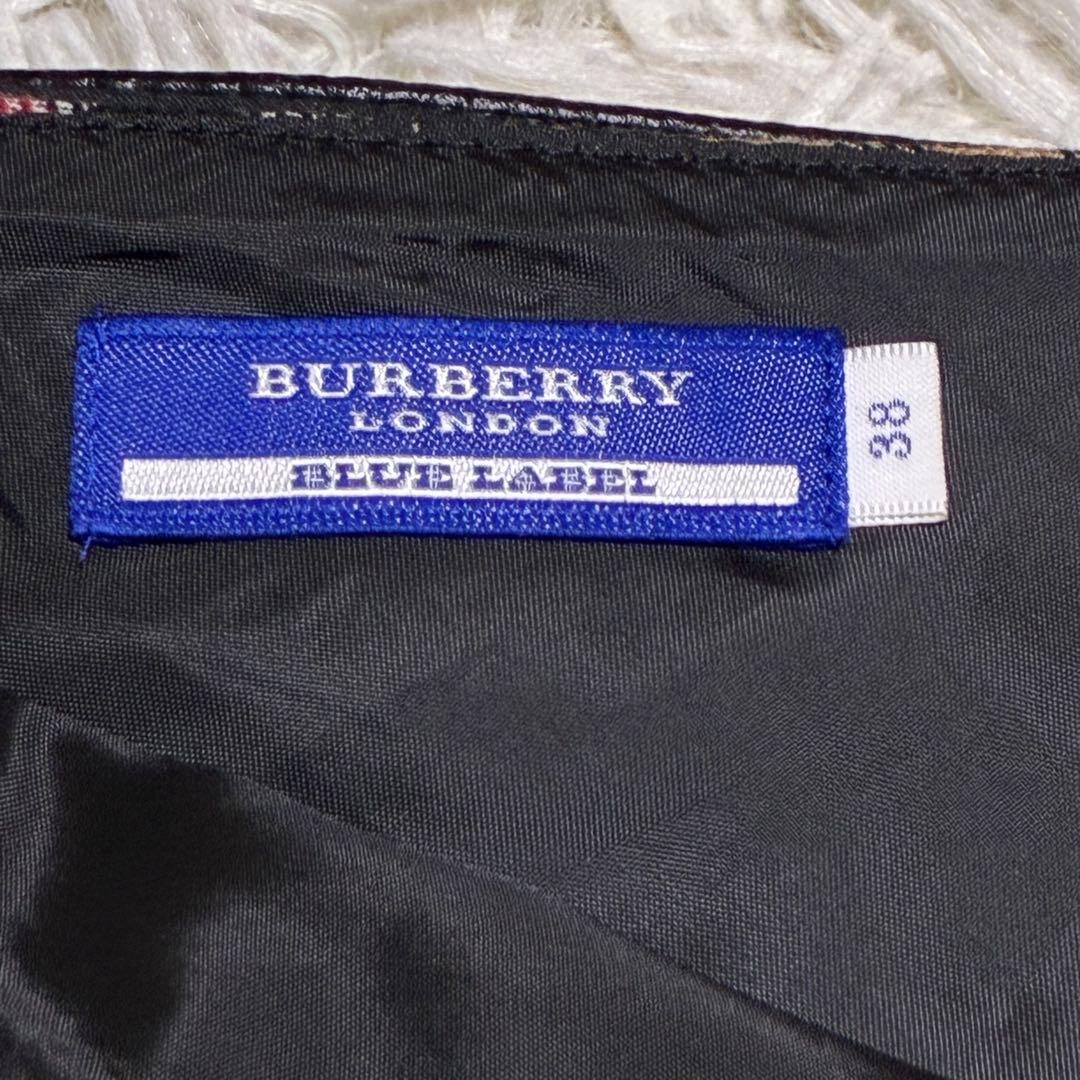 バーバリーブルーレーベル ノバチェック ベルト付 ミニスカート フレア 38